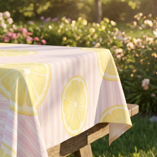 Rosa Streifen Gelbe Zitrone Tischdecke