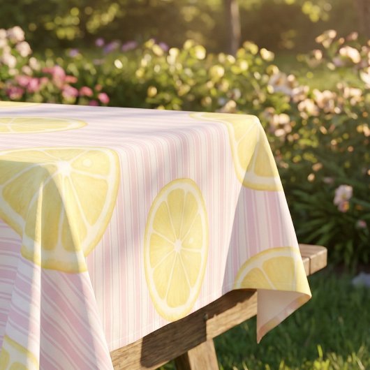 Rosa Streifen Gelbe Zitrone  Tischdecke