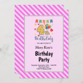 Rosa Streifen Gerahmt 4. Geburtstag Party Einladung (Vorne/Hinten)