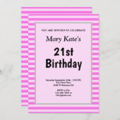 Rosa Streifen Gerahmt Geburtstagsparty Einladung (Vorne/Hinten)