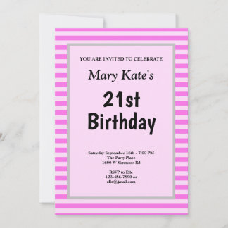 Rosa Streifen Gerahmt Geburtstagsparty Einladung