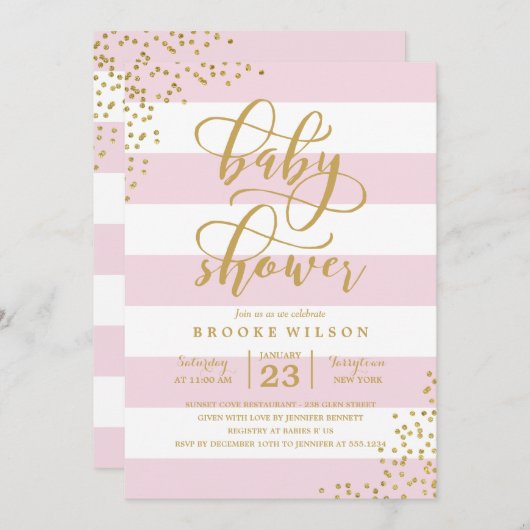 Rosa Streifen-Glitzer punktiert Einladung (Vorne/Hinten)