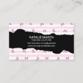 Rosa Streifen | Glitzer Schmetterlinge | Monogram Visitenkarte (Rückseite)