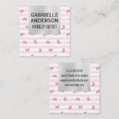 Rosa Streifen | Glitzer Schmetterlinge Quadratische Visitenkarte (Vorne/Hinten)