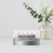 Rosa Streifen | Glitzer Schmetterlinge | Silbermet Visitenkarte (Stehend Vorderseite)