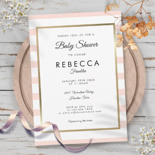 Rosa Streifen Gold Baby Shower Einladung