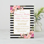 Rosa Streifen Gold Brautparty Brunch Einladung (Stehend Vorderseite)