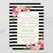 Rosa Streifen Gold Brautparty Brunch Einladung (Vorne/Hinten)