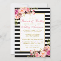 Rosa Streifen Gold Brautparty Brunch Einladung