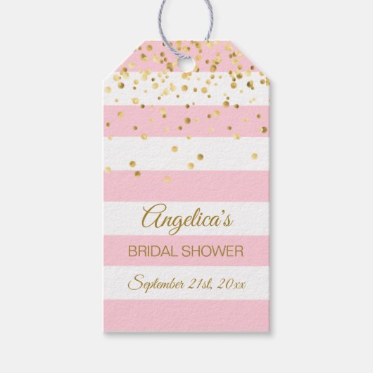 Rosa Streifen Gold Brautparty Geschenkanhänger (Vorderseite)