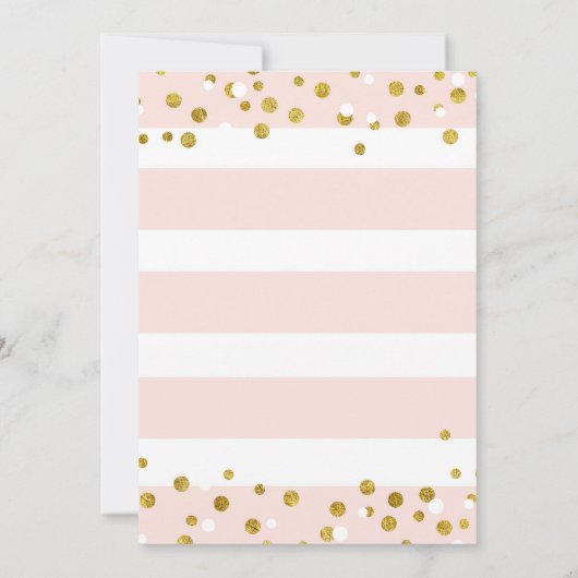 Rosa Streifen Gold Confetti Brautparty Einladung (Rückseite)