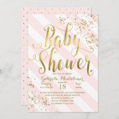 Rosa Streifen Gold Glitzer Confetti Babydusche Einladung (Vorne/Hinten)