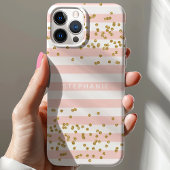 Rosa Streifen Gold Glitzer Confetti Monogram Case-Mate iPhone Hülle
