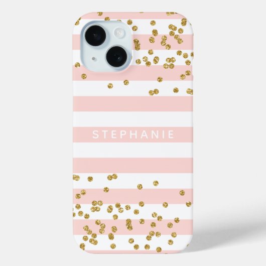 Rosa Streifen Gold Glitzer Confetti Monogram Case-Mate iPhone Hülle (Rückseite)