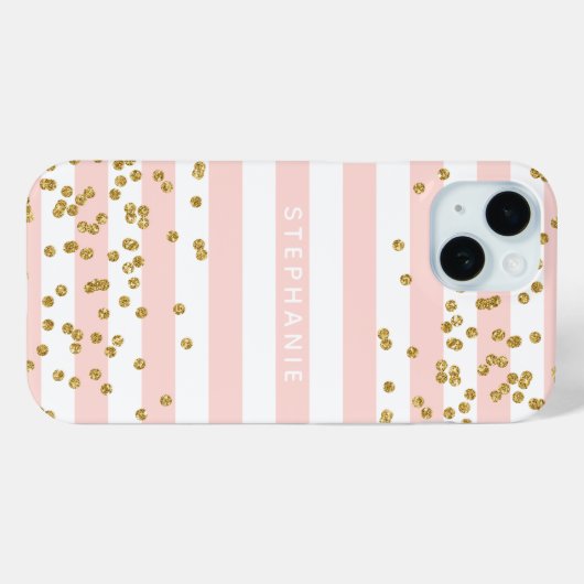 Rosa Streifen Gold Glitzer Confetti Monogram Case-Mate iPhone Hülle (Rückseite (Horizontal))