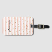 Rosa Streifen Gold Herz Gepäckanhänger (Vorderseite (Horizontal))
