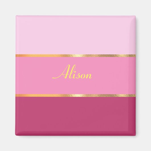 Rosa Streifen Gold Name Magnet (Vorne)