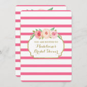 Rosa Streifen Gold Pink Brautparty Einladung (Vorne/Hinten)