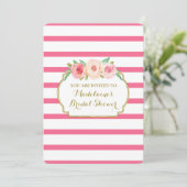 Rosa Streifen Gold Pink Brautparty Einladung (Stehend Vorderseite)