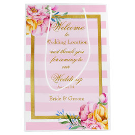 Rosa Streifen Gold Rahmen Blume Hochzeit Mittlere Geschenktüte