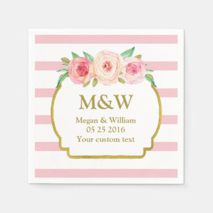 Rosa Streifen Gold Rosa Blütenhochzeit Napkins Serviette