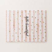 Rosa Streifen - goldene Herzen Puzzle (Horizontal)