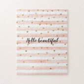 Rosa Streifen - goldene Herzen Puzzle (Vertikal)