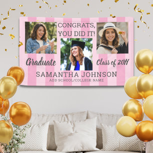 Rosa Streifen Gratuliere Absolvent 3 Foto Abschlus Banner