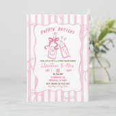 Rosa Streifen handgezogen Poppin Flaschen Babydusc Einladung (Stehend Vorderseite)