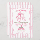 Rosa Streifen handgezogen Poppin Flaschen Babydusc Einladung (Vorne/Hinten)