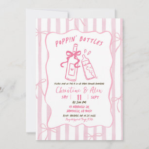 Rosa Streifen handgezogen Poppin Flaschen Babydusc Einladung
