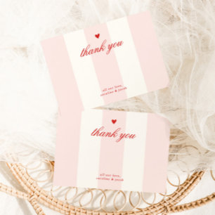 Rosa Streifen Herz Valentinstag Babyparty Dankeskarte