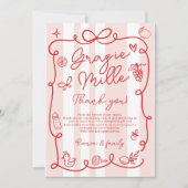 Rosa Streifen Italienisch angehauchte Kinderdusche Dankeskarte (Vorderseite)