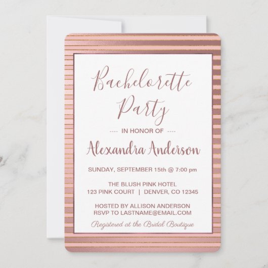 Rosa Streifen-Junggeselinnen-Abschied Einladung (Vorderseite)