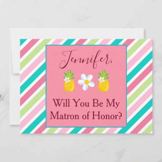 Rosa Streifen Matron of Honour Vorschlag Einladung (Vorderseite)