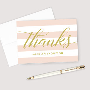Rosa Streifen mit goldfarbenem Skript, Hochzeitsmo Dankeskarte