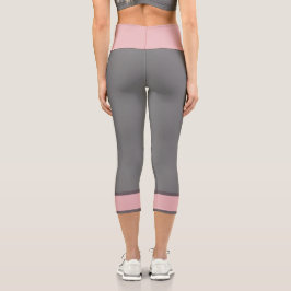 Rosa Streifen mit grauem Streifen Capri Leggings