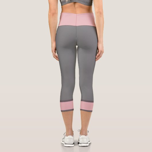 Rosa Streifen mit grauem Streifen Capri Leggings (Rückseite)