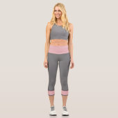 Rosa Streifen mit grauem Streifen Capri Leggings (Vorderseite)