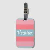 Rosa Streifen Mit Monogramm Gepäckanhänger (Vorderseite Vertikal)