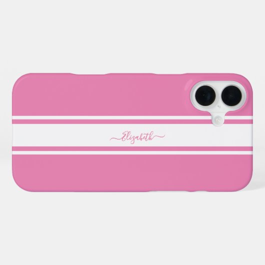 Rosa Streifen Mit Monogramm Girly Chic iPhone Hülle (Rückseite (Horizontal))