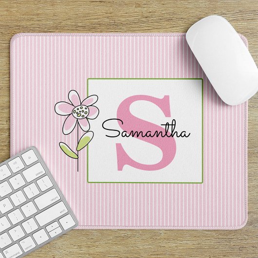 Rosa Streifen Mit Monogramm Mousepad