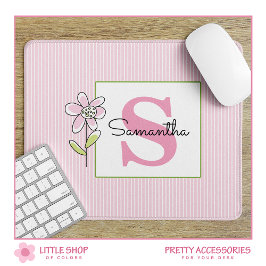 Rosa Streifen Mit Monogramm Mousepad