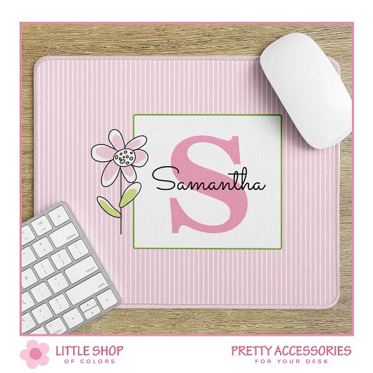Rosa Streifen Mit Monogramm Mousepad