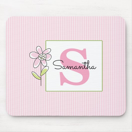 Rosa Streifen Mit Monogramm Mousepad (Vorne)