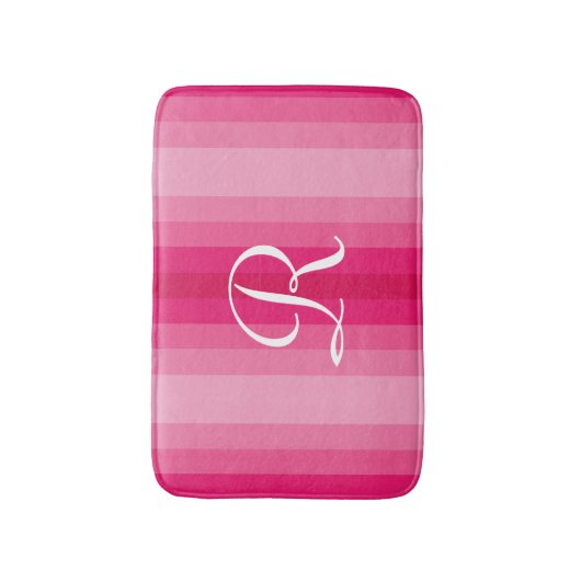 Rosa Streifen Mit Monogramm Plush Bath Mat Badematte (Vorderseite Vertikal)