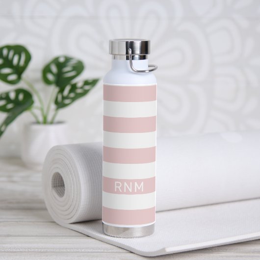 Rosa Streifen mit Name oder Monogramm-Set Trinkflasche (Yoga)