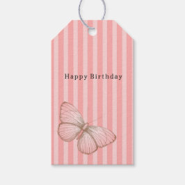 Rosa Streifen mit Schmetterling Geburtstag Geschenkanhänger