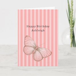 Rosa Streifen mit Schmetterling Geburtstag Karte