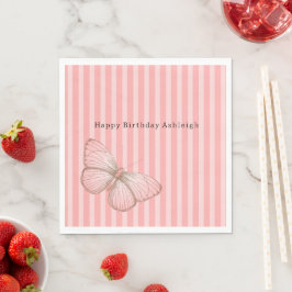 Rosa Streifen mit Schmetterling Geburtstag Serviette